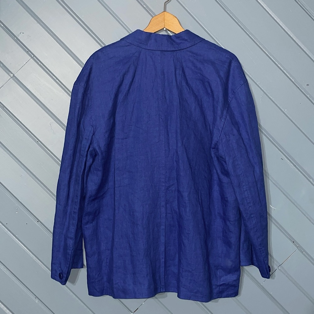 Madewell Linen Double Breasted Blue Crossover Blazer - Picture 8 of 11